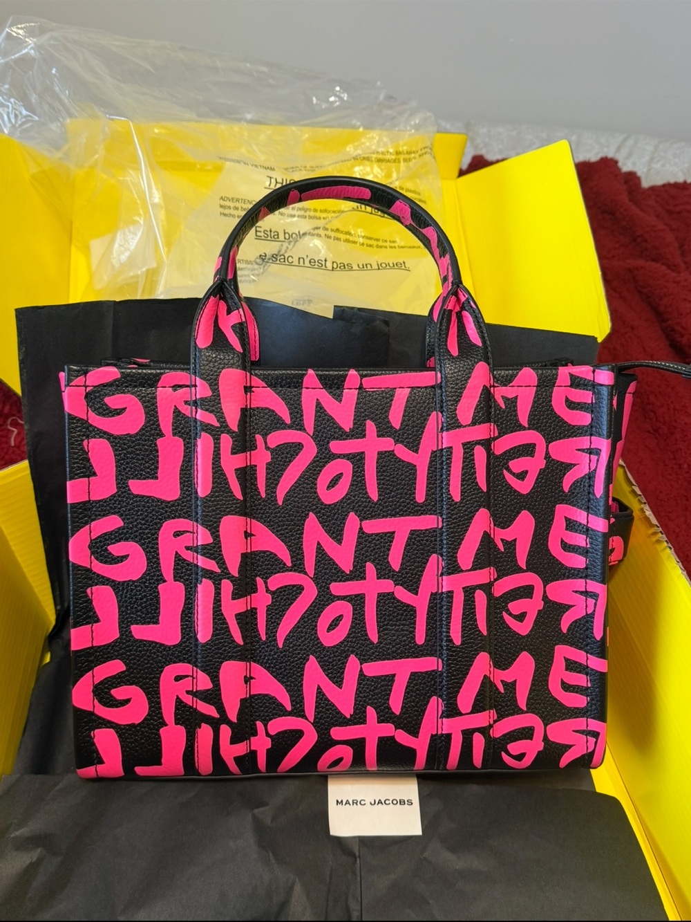 Marc Jacobs Black Tote with Neon Pink Graffiti Print - Picture 2 of 5